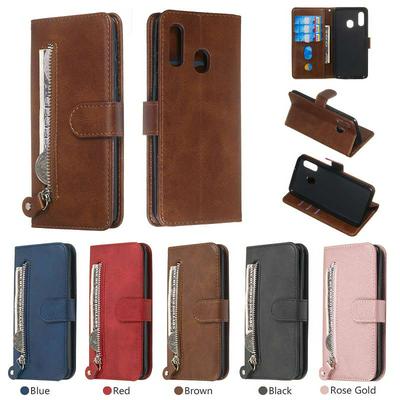 For Samsung Galaxy A20e Stylish Zipper Calf Pattern Shockproof PU Leather + Soft TPU Phone Case