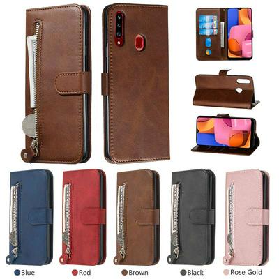 For Samsung Galaxy A20S Stylish Zipper Calf Pattern Shockproof PU Leather + Soft TPU Phone Case