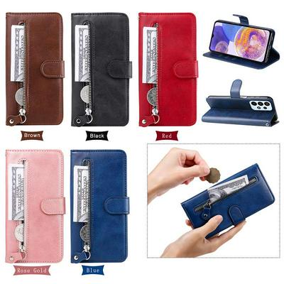 For Samsung Galaxy A23/F23/M23 Stylish Zipper Calf Pattern Shockproof PU Leather + Soft TPU Phone Case