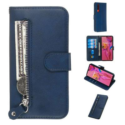 For Huawei P30 Stylish Zipper Calf Pattern Shockproof PU Leather + Soft TPU Phone Case