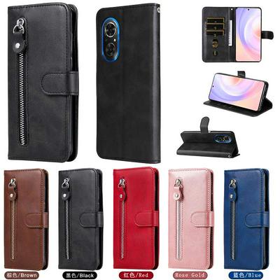 For Honor 50 SE/Huawei nova 9 SE Stylish Zipper Calf Pattern Shockproof PU Leather + Soft TPU Phone Case