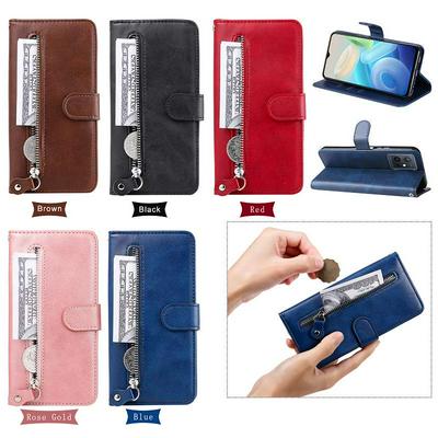 For vivo Y55 5G/Y75 5G/T1 5G Stylish Zipper Calf Pattern Shockproof PU Leather + Soft TPU Phone Case