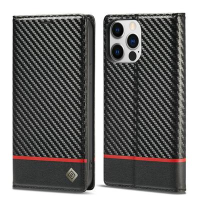LC.IMEEKE For iPhone 15 Pro Max Carbon Fiber Pattern Anti-fall Folio Flip Leather Case with Card Slots
