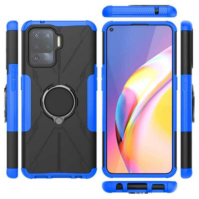 For Oppo A94 4G Mecha Bear TPU+PC+Metal Phone Case with Ring Holder