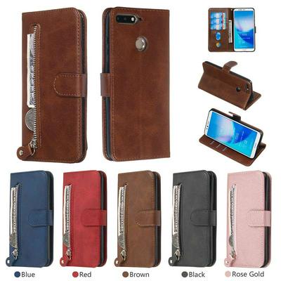 For Huawei Y6 2018/Honor 7A Stylish Zipper Calf Pattern Shockproof PU Leather + Soft TPU Phone Case
