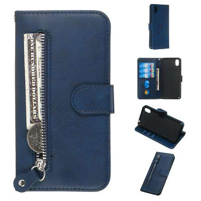 For Huawei Y5 2019 Stylish Zipper Calf Pattern Shockproof PU Leather + Soft TPU Phone Case