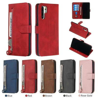 For Huawei P30 Pro Stylish Zipper Calf Pattern Shockproof PU Leather + Soft TPU Phone Case