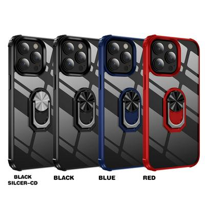 Sergeant Acrylic Shock Absorption and Anti-fall PC+TPU Phone Case with Metal Ring Kickstand and Metal Patch for iPhone 13 Pro
