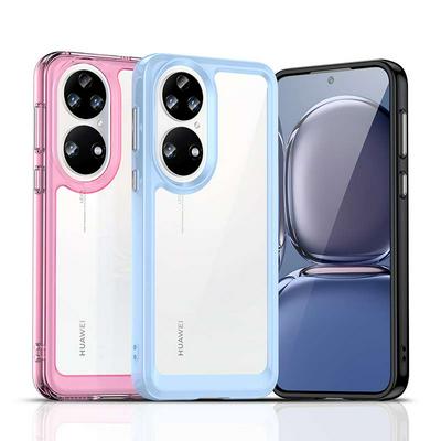 For Huawei P50 TPU + Acrylic Back Cover Anti-fall Clear Phone Case with Independent PC Buttons 