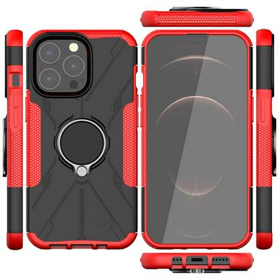 For iPhone 13 Pro Mecha Bear TPU+PC+Metal Phone Case with Ring Holder