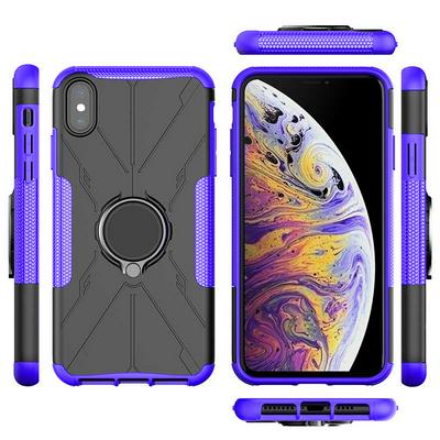 For iPhone Xs Max 6.5 Mecha Bear TPU+PC+Metal Phone Case with Ring Holder