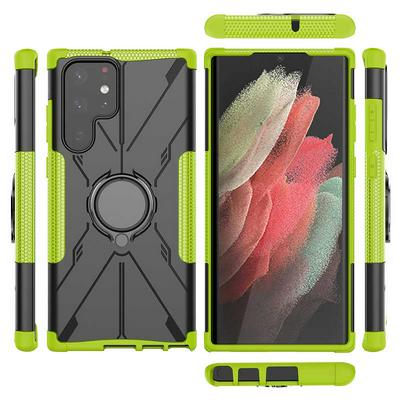 For Samsung Galaxy S22 Ultra Mecha Bear TPU+PC+Metal Phone Case with Ring Holder