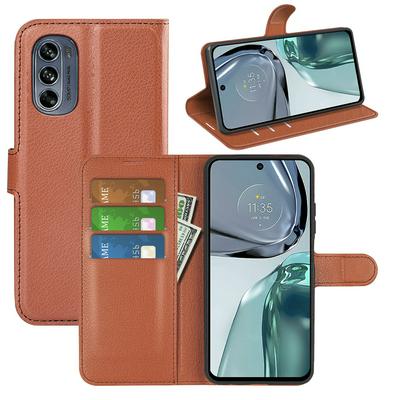 For Motorola Moto G62 5G Lychee Pattern Folio Flip Leather Case with Stand and Card Slots Function