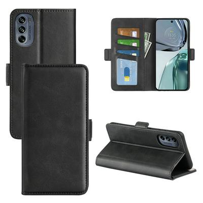 For Motorola Moto G62 5G Double Buckle Wallet Style Folio Flip Leather Case with Stand and Card Slots Function