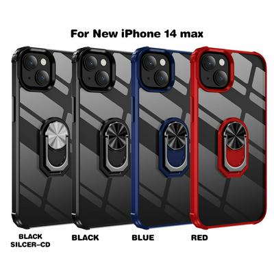 Sergeant Acrylic Shock Absorption and Anti-fall PC+TPU Phone Case with Metal Ring Kickstand and Metal Patch for iPhone 14 Max