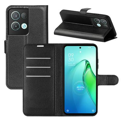 For OPPO Reno8 Pro+ Lychee Pattern Folio Flip Leather Case with Stand and Card Slots Function