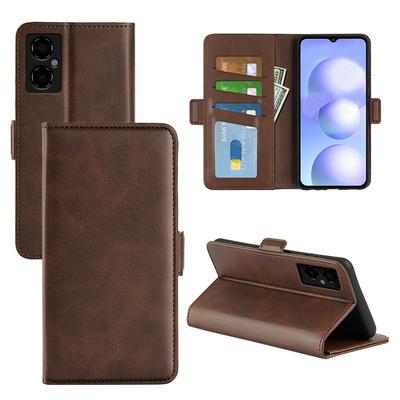 For Xiaomi Poco M4 5G Double Buckle Wallet Style Folio Flip Leather Case with Stand and Card Slots Function