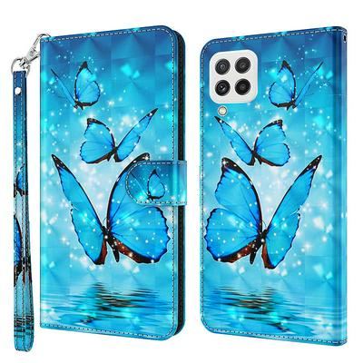 For Samsung Galaxy M32 4G Indian Version 3D Painted Magnetic Clasp PU Leather Phone Case with Wrist Strap 