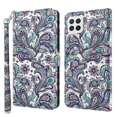 For Samsung Galaxy F22 4G Indian Version 3D Painted Magnetic Clasp PU Leather Phone Case with Wrist Strap 
