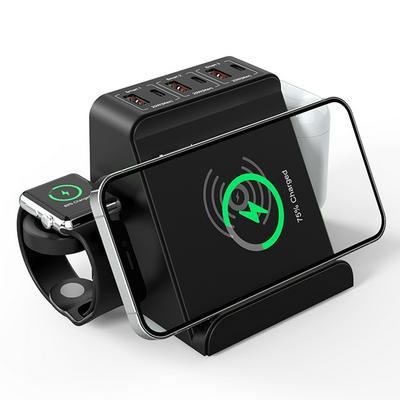 6-port USB C Desktop Charger 20W Type-C PD and 18W QC3.0 Power Adapter with 15W Wireless Charging for iPhone Watch Airpods