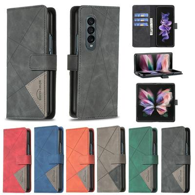 For Samsung Galaxy Z Fold4 5G Stitching Rhombus Pattern Folio Flip PU Leather Wallet Phone Case