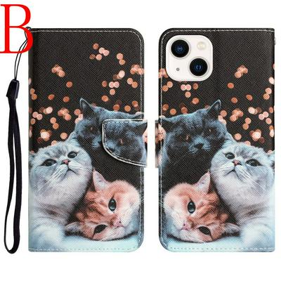 For iPhone 14 Max Color Painted Side Flip Scratch Resistant PU Leather Wallet Phone Case