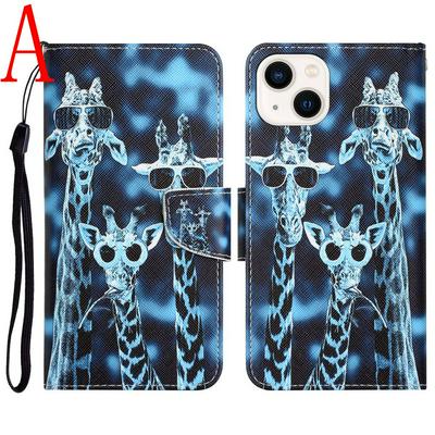 For iPhone 14 Color Painted Side Flip Scratch Resistant PU Leather Wallet Phone Case