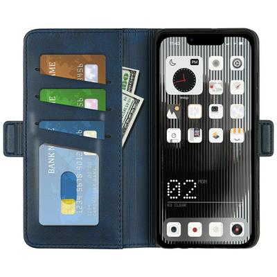 For Nothing Phone 1 Double Buckle Wallet Style Folio Flip Leather Case with Stand and Card Slots Function