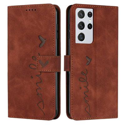 For Samsung Galaxy S21 Ultra 5G Love Skin Feeling Flip Cover Plug Card  PU Leather Phone Case