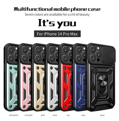 Ring Holder Kickstand Camera Slide Cover Design PC + TPU Phone Back Cover Case for iPhone 14 Pro Max 