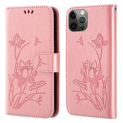 For iPhone 14 Pro Embossed lotus Pattern Scratch Resistant PU Leather Phone Case