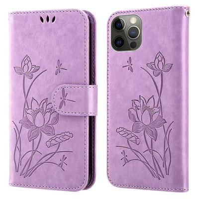For iPhone 14 Max Embossed lotus Pattern Scratch Resistant PU Leather Phone Case