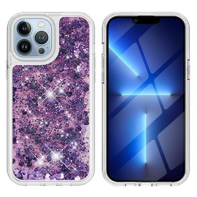 For iPhone 13 Pro Max Quicksand Scratch Resistant Hard PC Back Cover Phone Case with Screen Protector