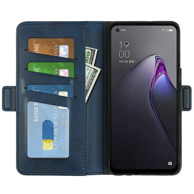 For OPPO Reno8 5G Double Buckle Wallet Style Folio Flip Leather Case with Stand and Card Slots Function