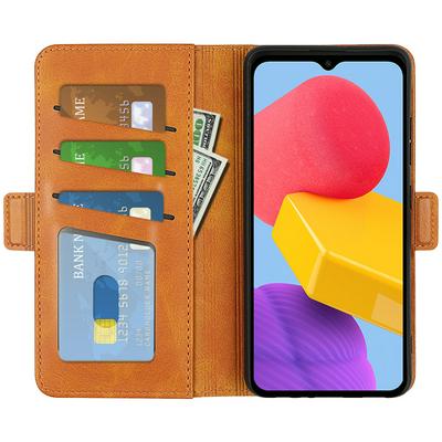 For Samsung Galaxy M13  Double Buckle Wallet Style Folio Flip Leather Case with Stand and Card Slots Function