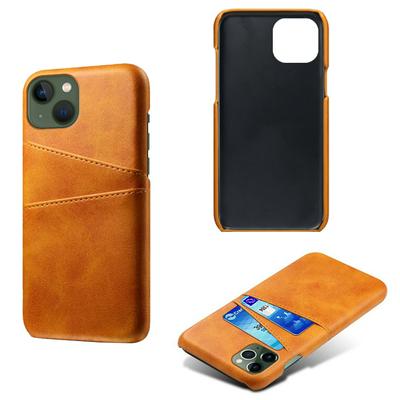 For iPhone 14 Extra Thinness Premium Cowhide Leather Vintage Shockproof Hard PC Back Cover Case