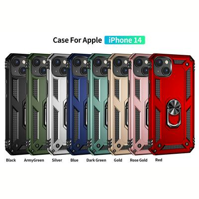 Sergeant Shockproof Drop-proof PC+TPU Phone Protective Case with Metal Ring Kickstand and Metal Patch for iPhone 14