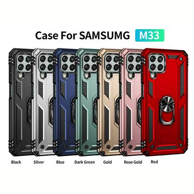 Sergeant Shockproof Drop-proof PC+TPU Phone Protective Case with Metal Ring Kickstand and Metal Patch for Samsung Galaxy M33