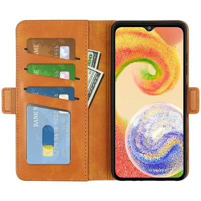 For Samsung Galaxy A04 Double Buckle Wallet Style Folio Flip Leather Case with Stand and Card Slots Function