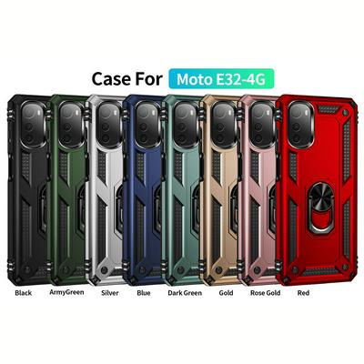 Sergeant Shockproof Drop-proof PC+TPU Phone Protective Case with Metal Ring Kickstand and Metal Patch for Motorola E32 4G