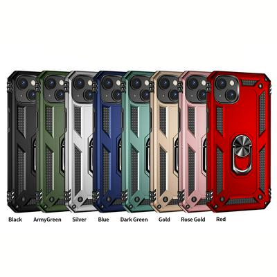 Sergeant Shockproof Drop-proof PC+TPU Phone Protective Case with Metal Ring Kickstand and Metal Patch for iPhone 14 Plus