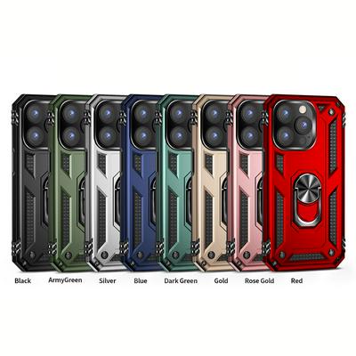 Sergeant Shockproof Drop-proof PC+TPU Phone Protective Case with Metal Ring Kickstand and Metal Patch for iphone 14 Pro Max