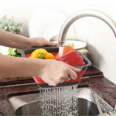 2pcs Square Shape Collapsible Colanders Folding Silicone Kitchen Organizer Fruit Vegetable Drain Baskets