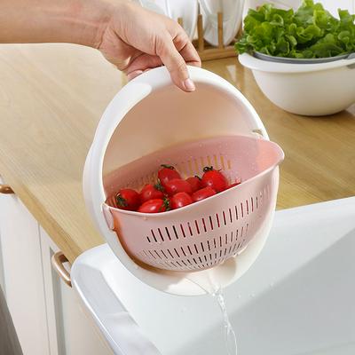 Detachable Drain-Layer Hollow Useful Fashion Double Basket Bowl Noodles Vegetables Fruit Washing Strainer Drain Basket Kitchen 