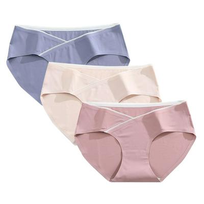 3pcs  Ice Silk Seamless Pregnant Panties Women's Cotton Antibacterial Low Waist Cross Abdomen Support Triangle Underwear