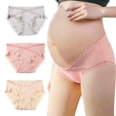 3pcs Lace Cotton Maternity Underwears Low-waisted Pregnant Panties