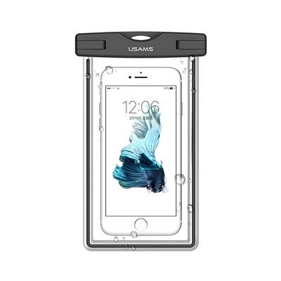 USAMS IPX8 Waterproof Transparent Luminous Window TPU Waterproof Bag for Cellphone Under 6 inch - Black