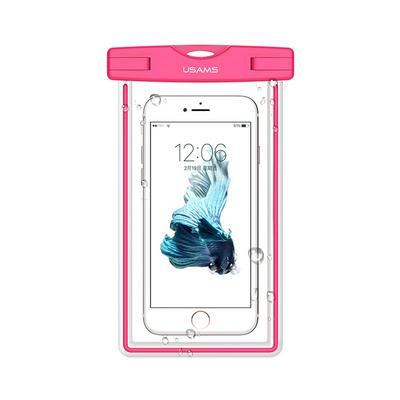 USAMS IPX8 Waterproof Transparent Luminous Window TPU Waterproof Bag for Cellphone Under 6 inch - Luminous Rose Red