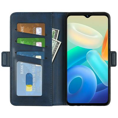 For Vivo Y02S Double Buckle Wallet Style Folio Flip Leather Case with Stand and Card Slots Function