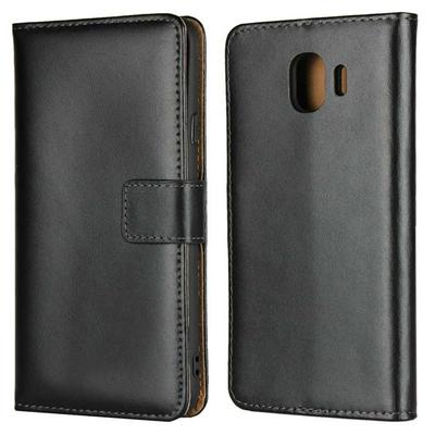 Solid Color Shockproof Side Flip Genuine Leather + Soft TPU Card Slots with Stand and Magnetic Buckle Wallet Protective Case for Samsung Galaxy J4 (2018) J400 